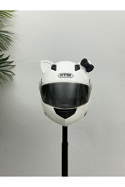 Butik Motor & Motosiklet Siyah Fiyonklu Beyaz Kedi Kulak Kask Dış Aksesuarı