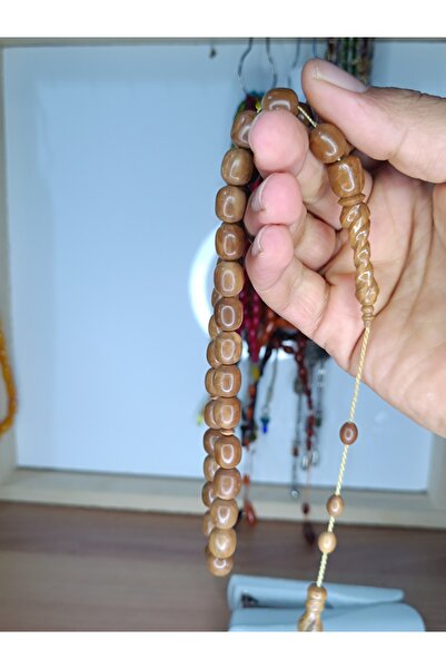 Kehribar İmame Kalem İşçilikli Fıçı Kesim Kuka Tesbih