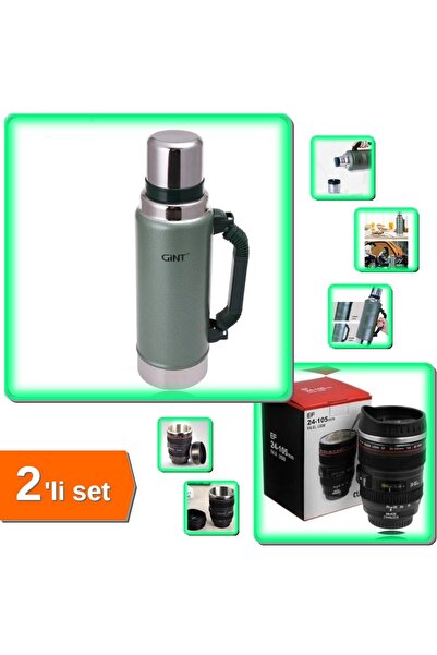 HerEveOyuncak 1.25 Litre Vakumlu Çelik Termos + Objektif Termos Bardak - 2li ...