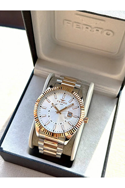 FERRO Gümüş Rose Çelik Kordon Erkek Kol Saati 3ATM Su Geçirmez 2 Yıl Garantili HediyePaketli