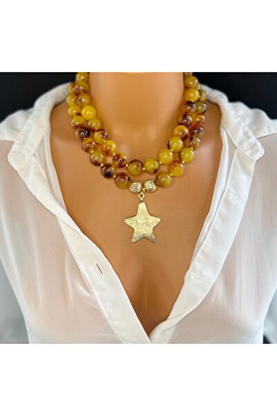 Limi Design Amber Color Star Necklace-Bead Necklace-Multi Necklace