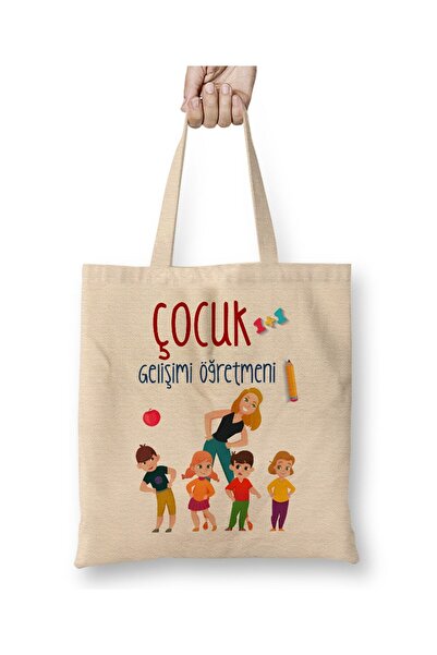 Toyaso Child Development Teacher Gift for Teacher White Cloth Bag Long Handle Shopping Bag Beach Bag