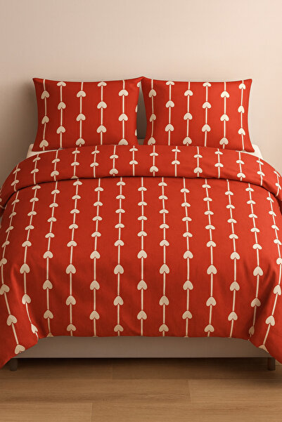 Alisy Home طقم غطاء لحاف مزدوج بنمط قلب أحمر - تصميم رومانسي - 200×220 سم بمل...