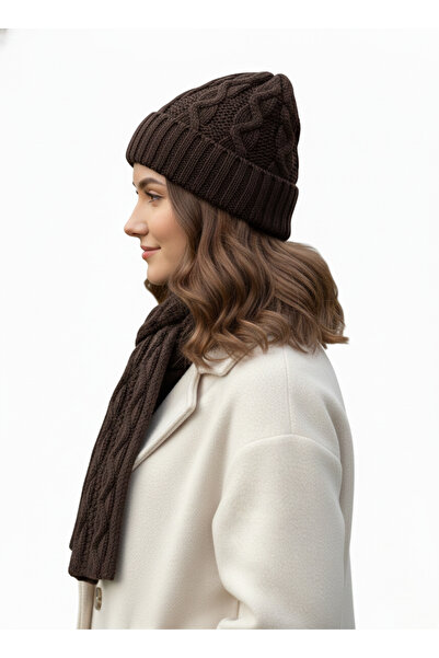 derikem Women's Wool Winter Stylish Knitted Beanie and Scarf Two-Piece Set