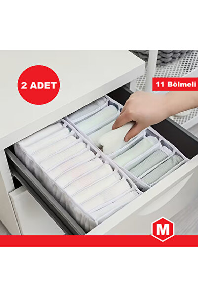 2 Adet 11 Bölmeli Çekmece Düzenleyici Akordeon Organizer-Medium - Beyaz