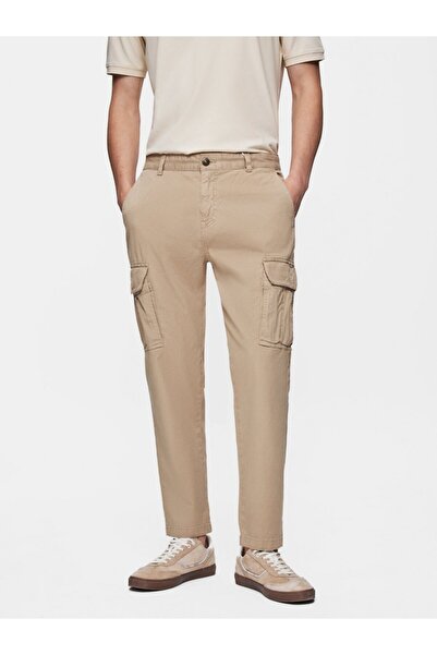 Ltb Straight Leg Gabardine Beige Trousers