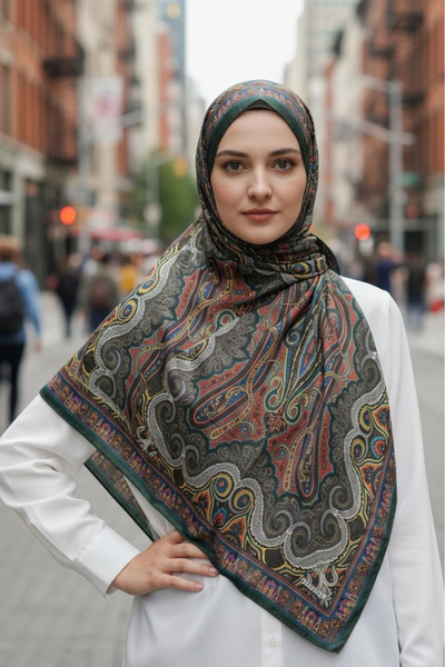 Noorella Scarf Arvena Retro Pattern Shawl - Khaki