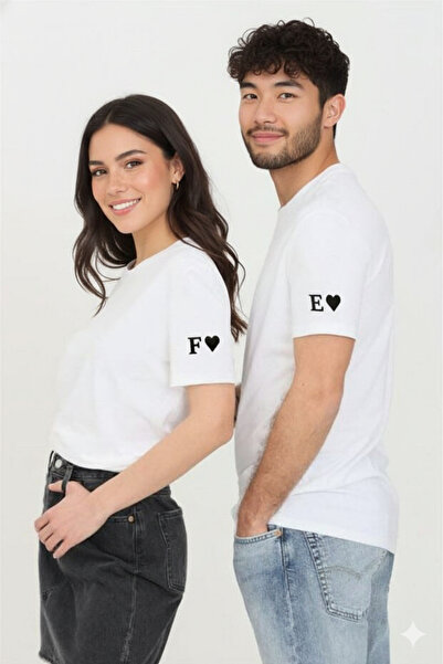 Modaikon Sevgiililer Günü Sevgili Kombini Kişiye Özel Harf Baskılı 2'li Tişört