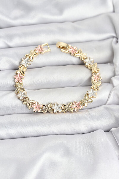 Mustran سوار نسائي من النحاس الأصفر والذهبي والوردي موديل لوتس