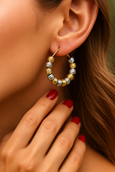 PaminBags Aksesuar أقراط دائرية من الخرز المعدني LNS0057