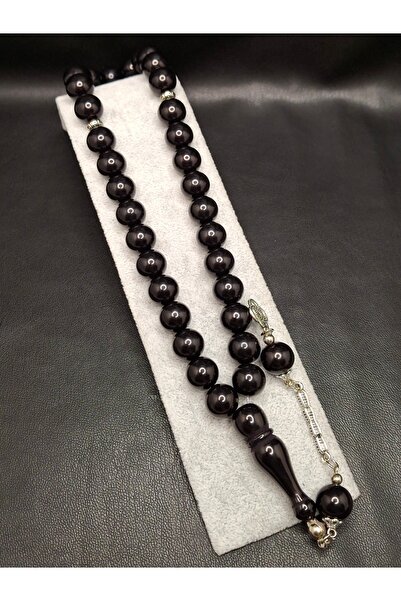 Han Ticarethane سبحة من حجر الكهرمان المسحوق بقطع كروي أسود اللون