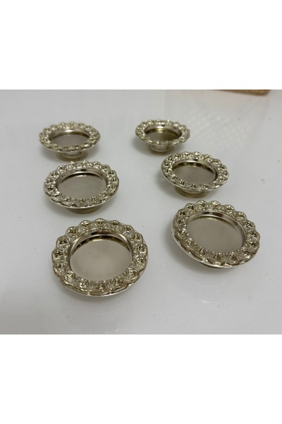 SEVA ÇELİK 6 Pieces Silver Patterned Frameded Silver Turkish Delight Containers Macaron Containers