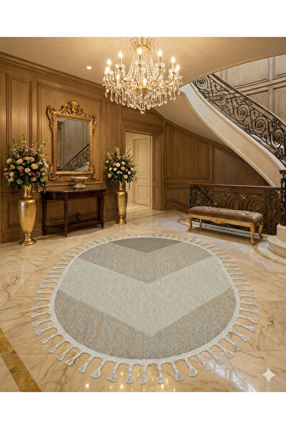Emin Halı Bukle 1416 Oval Örgü Saçaklı Özel Ölçü Salon Antre Mutfak Antre Hal...