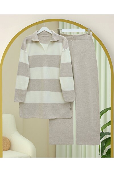 HİJABAYA Σετ πλεκτό με παντελόνι με λαιμόκοψη σε σχήμα V