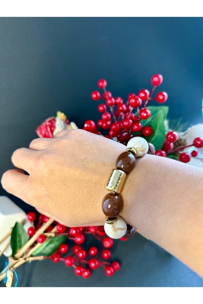 Limi Design سوار من الخرز الذهبي البني