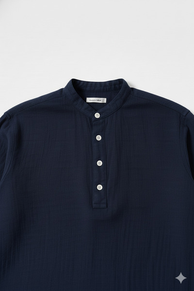 A&O Style Men's Oversized Hakim Collar Half Placket Buttoned Long Sleeve Muslin Linen Shirt