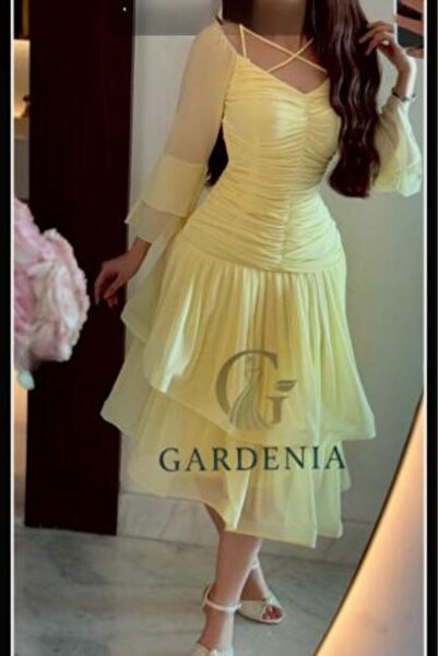 GARDENİA Lemony dress with pleats and layers