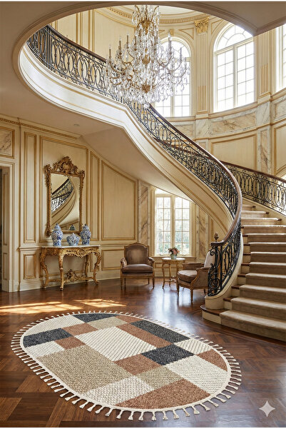 Emin Halı Bukle 1406 Oval Örgü Saçaklı Özel Ölçü Salon Antre Mutfak Antre Halı Yolluk