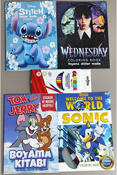 ada çanta kırtasiye 4 adet stickerli boyama kitabı ve 12 li kuru boya kalemi ...
