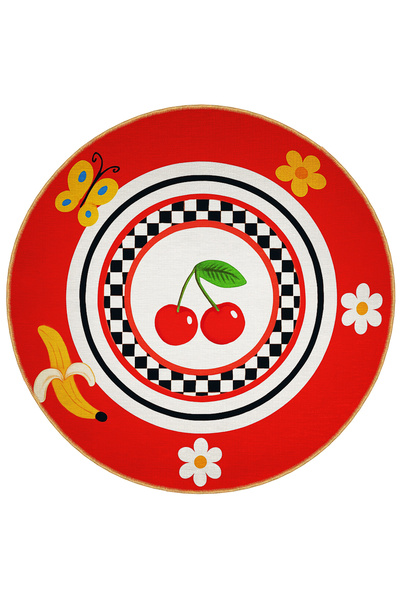 Rugs Modern Halı سجادة MOSSO مستديرة بنمط زهور وتفاصيل الكرز وقاعدة منسوجة، م...