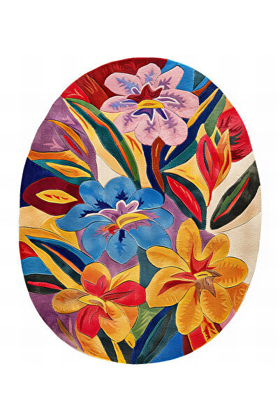 Rugs Modern Halı Paris Koleksiyonu Koyu Renkli Yaprak ve Çiçek Desenli Dokuma...