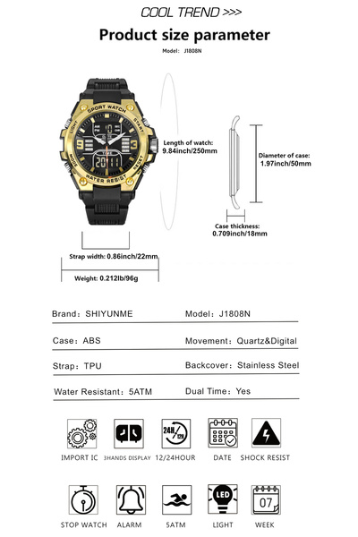 shiyunmei Multifunctional Dual Display Watch Fashion Trendy Sports Glow-in-the-Dark Electronic Watch