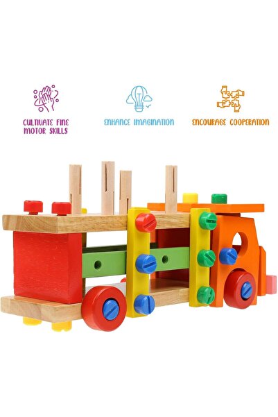 Arabest Wooden Activity Blocks – Vehicle Building Tool Set, Montessori Toy (3+)