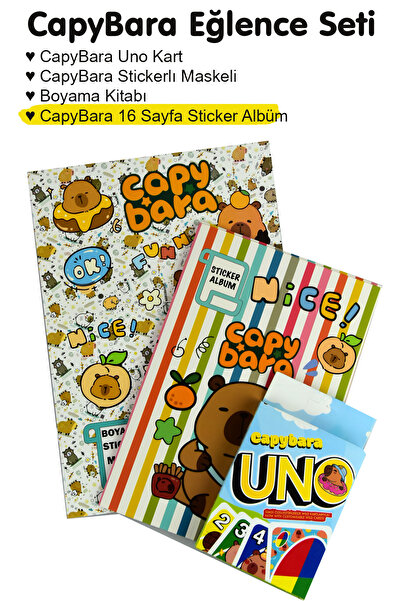 venino free & colors CapyBara 3'lü Eğlence Seti - Boyama Kitabı + Uno + Sticker Albümü