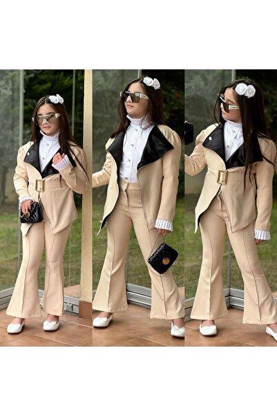 KOKOŞ BEBEK New Season's Most Glamorous Combination - Complete 4-Piece Set - Shirt/Jacket/Belt/Pants - Age 3/12 - 315