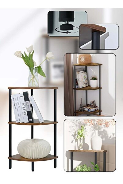 Generic Leon Home 3-Tier Corner Shelf Industrial Metal Frame Corner Bookshelf - Country Brown