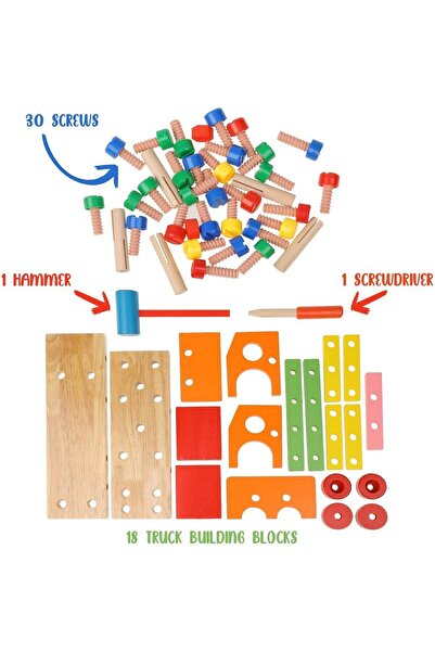 Arabest Wooden Activity Blocks – Vehicle Building Tool Set, Montessori Toy (3+)