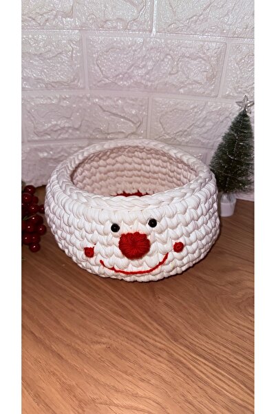 DP Tasarım Evi سلة عيد الميلاد باللونين الأحمر والأبيض محبوكة يدويًا، تصميم أ...