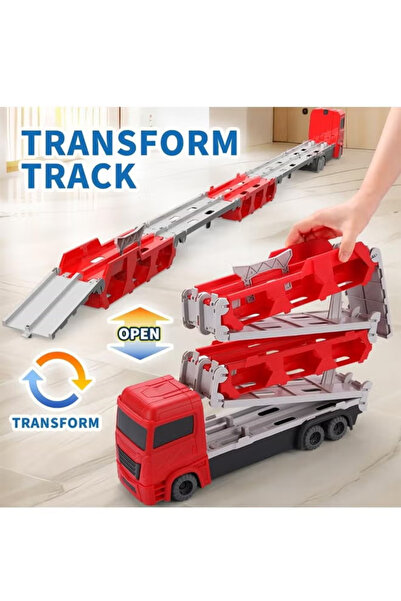 Generic Children's transport truck toy set, 6 metal cars and a foldable storage transport truck,Red