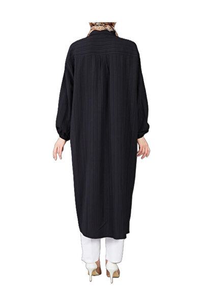 TAŞDELEN AVM Zenne Long Tunic with Buttons and Elasticated Sleeves, Long Tuni...