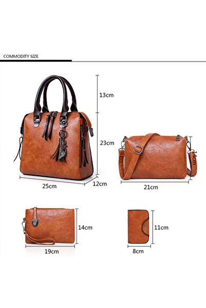 Generic 4-Piece Double Zipper Bags Brown