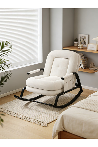 Enjoylifeme Modern Upholstered Rocking Chair Glider Rocker with Adjustable High Backrest Soft Corduroy Chair