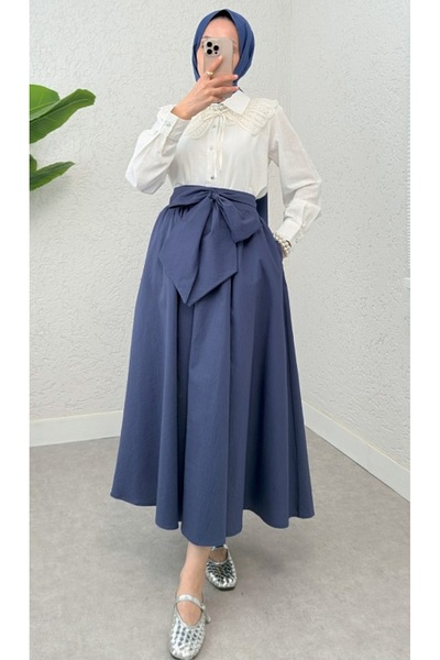 Vivessa Large Belted Flared Skirt 2197 - Indigo