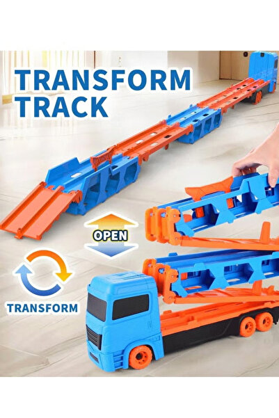 Generic Children's transport truck toy set, 6 metal cars and a foldable storage transport truck,Blue