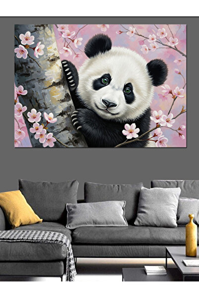 Artmeg Panda drăguță în mijlocul florilor de cireș roz - Tablou decorativ din...