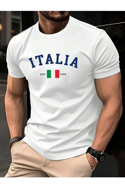 EYMORA Men Short Sleeve Letter Graphic Printed T-Shirt