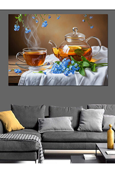 Artmeg Cam Demlik Ve Sıcak Kış Çayı Fincanı Zarif Mavi Çiçekler Dekoratif Kan...