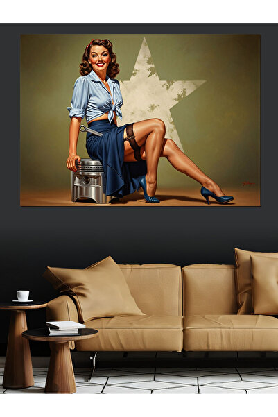 Artmeg Επισκευαστής που κάθεται στο πιστόνι Star Pin Up Girl Ρετρό Διακοσμητι...