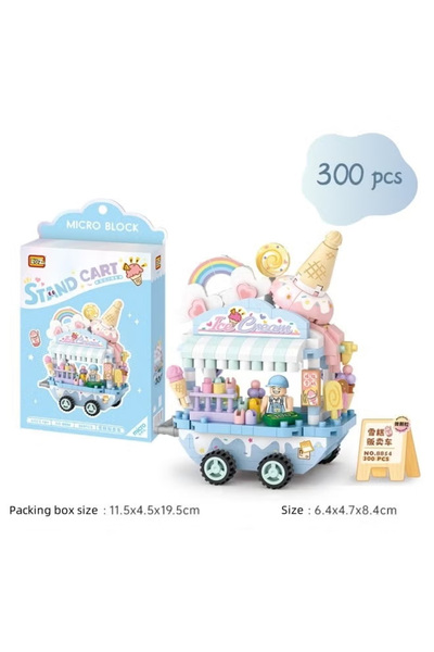 Generic Kids' Ice Cream Cart Toy, 300 Ice Cream Building Blocks, Role-Playing Store,blue