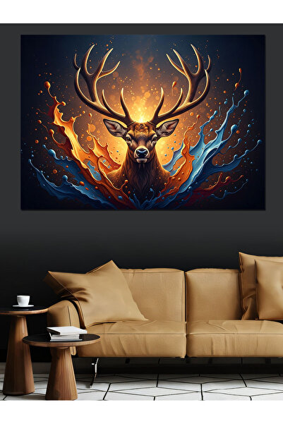 KanvasSepeti Căprioară cu coarne Pictură în ulei de înaltă calitate texturat ...