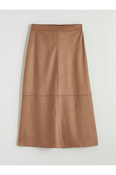 LC Waikiki Fusta A croială cu aspect de piele intoarsa si fermoar in talie