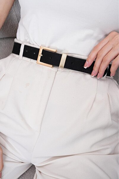 MODAM HİFA Square Gold Buckle Suede Women's Belt Trouser Belt Dress Belt Waist Belt Body Belt Shirt
