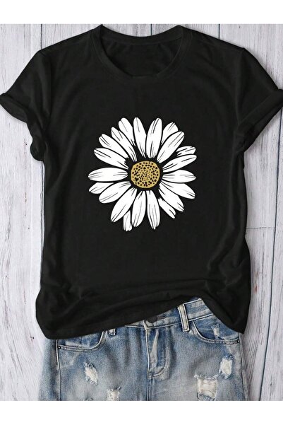 EYMORA تي شيرت كاجوال بأكمام قصيرة من Flower مطبوع