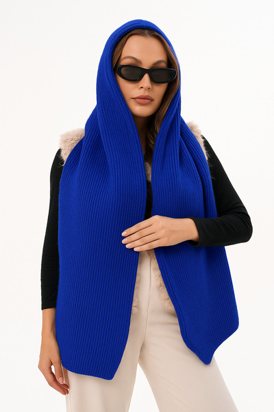 Ritagarcia Şal tricotat cu detaliu cu glugă | Tendință în eșarfe cu glugă