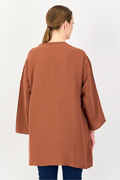 Bianco Lucci Women Open Front Solid Kimono Kaftan, Brown