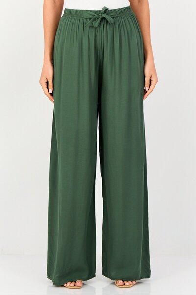 Happiness İstanbul Women Regular Fit Plain Palazzo Pants, Dark Green